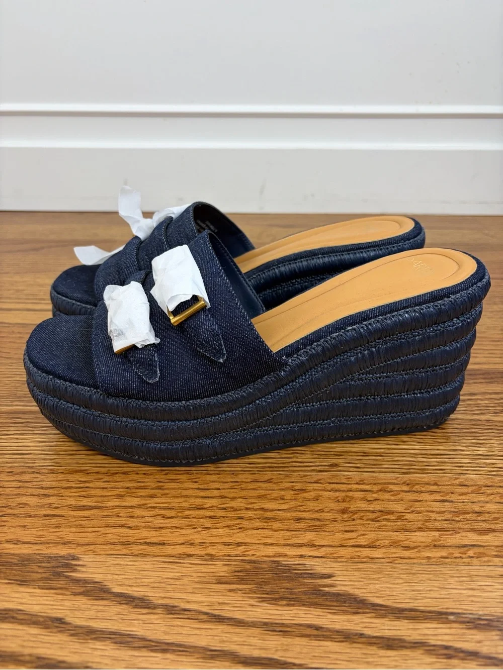 NEW SARTO Torino Wedge Platform Slide Sandal in Dark Denim (10)